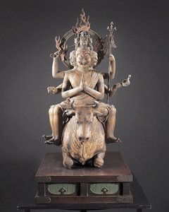 Daiitoku Myoo, Kamakura Dönemi, c.1251-99 (ahşap, metal, altın varak ve pigment) by Japanese School