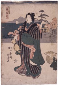 Edo Meisho Uchi: Sumidagawa (Kabaklı Kadın) (renkli gravür) by School Japanese