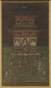 Horokaku Mandara: Buda ve görevli tanrılar, Heian Dönemi (ipek panel üzerinde renk ve altın) by Japanese School