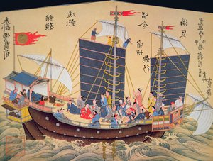 18. yüzyılın Japon Ticaret Gemisi (tahta baskı) by School Japanese