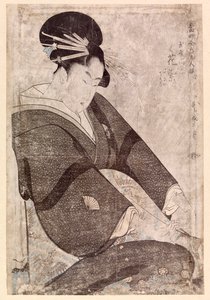 Oturan Japon kadın (renkli gravür) by School Japanese