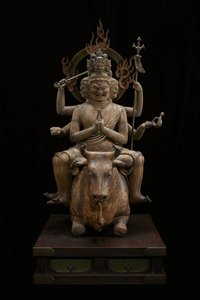 Huşu uyandıran Gücün Bilgelik Kralı (Daiitoku Myōō) (kristal, altın varak ve metal ile çok renkli ahşap) by Japanese School