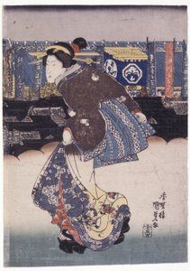 Kadın; Arka Plandaki Afişlerdeki Oyuncuların İsimleri (renkli gravür) by School Japanese