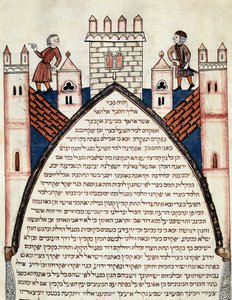 Müstahkem bir şehrin duvarlarında askerler İbranice yazıtlar. Joseph Assarfati (Asarfati) 1299