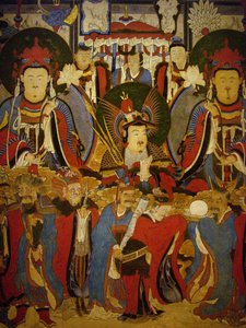 Buda ve Bodhisattva koruyucularına eşlik ediyor, rulo üzerine resim yapıyor, Joseon dönemi (1392-1896), Kree. Fotoğraf, Seul Ulusal Müzesi, Kore Cumhuriyeti by School Korean