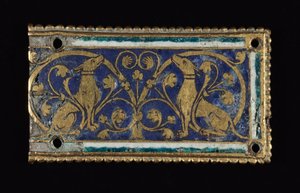 Plak, muhtemelen bir Reliquary Mabedi, c.1200-1250 (yaldızlı bakır, champlevé emaye) by School Mosan