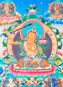 Katmandu vadisinin efsanevi yaratıcısı Manjushree'yi tasvir eden resim (kumaş üzerine guaş) by School Nepalese