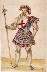 Cotton Augustus III, f.25, Sırık çekiçli bir şövalye (parşömen)
