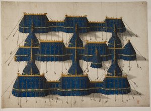 Mavi ve altın renginde bir kraliyet pavyonu tasarımı, c.1520 (parşömen) by School Netherlandish