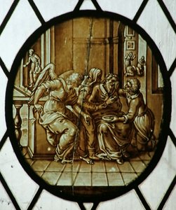 Roundel: Tobias körlüğünü iyileştirdi, muhtemelen 19. yüzyıl (vitray) by School Netherlandish