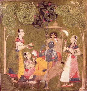 Krishna And Maidens, Himachal Pradesh, Pahari Okulu, No.1710 (Kağıt Üzerine Suluboya)