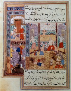 2743, Paris, B.N. el yazmasından bir hamam İran minyatüründe bir grup adam.