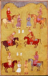 İslam sanatı: polo kısmı. Firdevsi (Firdevsi veya Ferdawsi veya Firdousi, yaklaşık 940-1020 civarı) Biblioteca Nazionale Naples tarafından yazılan “Shahnameh” (Şahname, Şehname) (Krallar Kitabı) adlı epik şiirin bir el yazmasından Farsça minyatür by School Persian