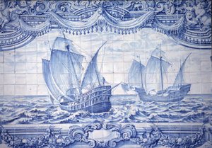 15.-17. yüzyılda caravels, azulejos, Lizbon, Portekiz çevresinde.