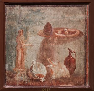 Dionysos heykeli, keçi başı ve meyve, Herculaneum