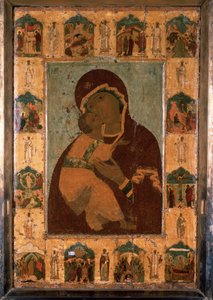 ""Vladimir Bakiresi"" (Vladimirskaia) Rus simgesi. Ahşap üzerine boyama. 1514 Kremlin Dormition Katedrali, Moskova by School Russian