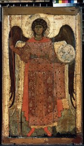 ""Başmelek Aziz Mikail"" Rus simgesi. Ahşap üzerine boyama. 1300 civarında. Devlet Tretyakov Galerisi, Moskova by School Russian