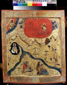 Peygamber İlyas ve Ateşli Araba. Rus ikonu, ahşap üzerine tempera by School Russian