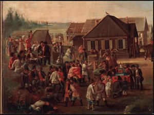 Alexeevskoye köyünde halk şenlikleri. Bir Rus ustanın tablosu, tuval üzerine yağlıboya, 19. yüzyıl ortası. Devlet Tretyakov Galerisi, Moskova. by School Russian