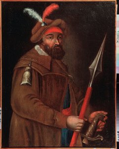 Sibirya fatihi Kazak lideri Yermak Timofeyevich (1532 ve 1542-1585 arasında doğdu) portresi. Anonim resim, tuval üzerine yağlı boya, 18. yüzyılın başları. Devlet Sanat Müzesi, Tomsk (Rusya). by School Russian