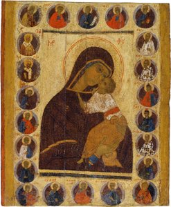 Rus simgesi : Seçilmiş Azizler ile Hassasiyetimizin Leydisi. Panelde Tempera, 15. Yüzyılın İkinci Yarısı, Tarih ve Sanat Müzesi, Suzdal by School Russian