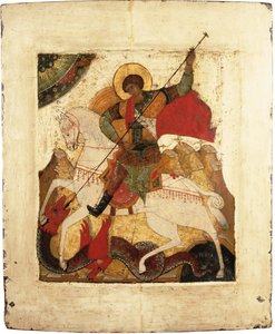 Aziz George ve Ejderha - Rus simgesi. Panelde tempera, 16. yüzyıl başı. Ebat : 31,5x26,5 cm Ikonen Museum Recklinghausen