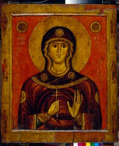 Nicomedia Aziz Juliana (4. yüzyılın başlarında) (Aziz Juliana) - Novgorod geleneğinin simgesi (Rusya), ahşap üzerine tempera, 13. yüzyılın başlarında - Devlet Tretyakov Galerisi, Moskova by School Russian