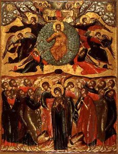 İsa'nın Göğe Yükselişi, İlyas Peygamber Kilisesi, Yaroslavl, Rusya, 17. yüzyılın ikinci yarısı (panelde tempera) by School Russian