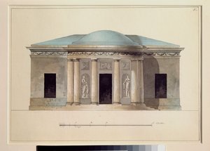 Bir konser salonu. Bir Rus ustanın eseri, kağıt üzerine suluboya, 1826 dolaylarında. Devlet Açık Hava Müzesi Tsarkoye Selo, Saint Petersburg. by School Russian