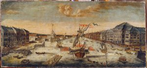 Neva (Saint Petersburg) kıyılarının görünümü. Anonim tablo, tuval üzerine yağlı boya by School Russian