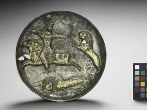 Yemek: Kral Hormizd II veya Hormizd III Av Aslanları, 400-600 (gümüş yaldızlı)
