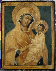 Madonna ve Çocuk, 18. yüzyılın sonları veya 19. yüzyılın başlarında (kavak ağacı üzerinde tempera) by School Serbian