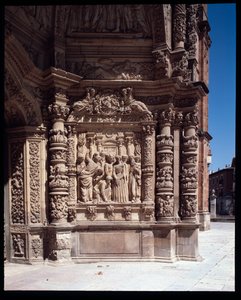St Mary Katedrali cephesinin görünümü, Astorga, İspanya (St Mary Katedrali cephesinin görünümü, Astorga, İspanya)