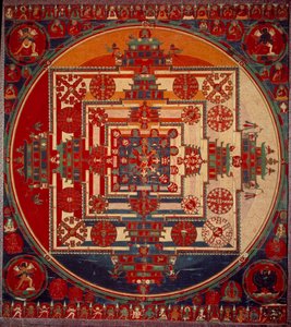 Mandala de Vajravarami tanrıça dansları (ortada) adı “adamantine laie”” anlamına gelir. Tibet 19. yüzyıl. Paris, Guimet Müzesi