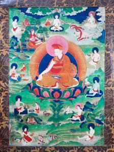 Lama Rjegrags Rtod Iha-pa-padbang Halo ile yakalar ve sayısız mahasiddha (yogiler) ile çevrilidir, Hindistan ve Tibet