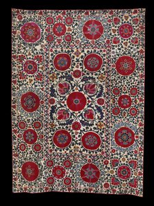 Shahrisyabz Suzani, c. 1800 (pamuk temel üzerine ipek nakış) by School Uzbek