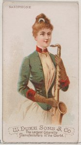 Duke marka sigaralar için Musical Instruments N82 serisinden saksafon, 1888., 1888. by Schumacher and Ettlinger