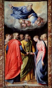 Scipione Pulzone il Gaetano (1550-1598) ve Giuseppe Valeriano (1542-1606) 1584-1588 tarafından Bakire Resminin Evliliği Roma, Gesu kilisesi, Madonna della Strada Şapeli