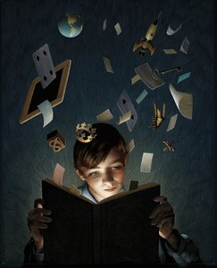 Bir Çocuğun Kitap Tarafından Yakalanan Hayal Gücü, 2012 (karalama tahtası, dijital olarak renklendirilmiş)