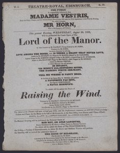 Theatre Royal için tiyatro programı, Edinburgh, 20 Ağustos 1823 (litho)