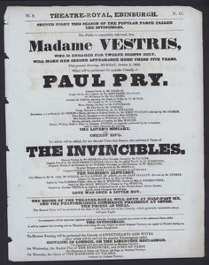 Theatre Royal için tiyatro programı, Edinburgh, 5 Ekim 1829 (litho)