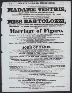 Theatre Royal için tiyatro programı, Edinburgh, 8 Ekim 1829 (litho)