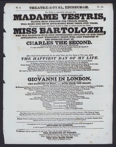 Theatre Royal için tiyatro programı, Edinburgh, 9 Ekim 1829 (litho)