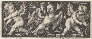 İki Cin tarafından Kuşanılan Kartallı Yatay Panel, 1544. by Sebald Beham