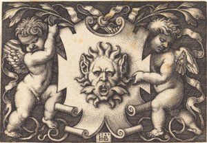 İki Cin Tarafından Tutulan Maske by Sebald Beham