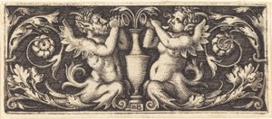 Boynuzları Üfleyen İki Tritonlu Süsleme by Sebald Beham
