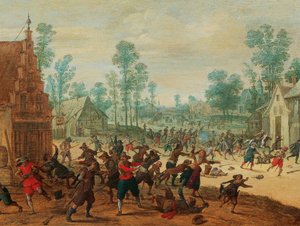 Bir köyde savaşan askerler, 1630 dolayları.