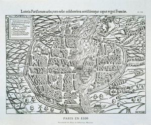 Paris şehir planı c.1530 (ahşap oyma) by Sebastian (after) Münster