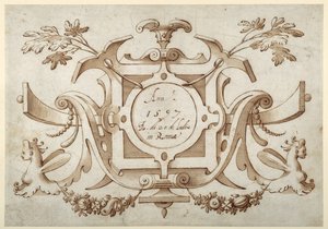 Roman Görünümleri seti ile ilişkili şerit işi kartuş (kağıt üzerinde kahverengi yıkama ile kalem ve kahverengi mürekkep) by Sebastian Vrancx