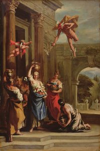 Merkür, Herse ve Aglauros (tuval üzerine yağlıboya) by Sebastiano (school of) Ricci